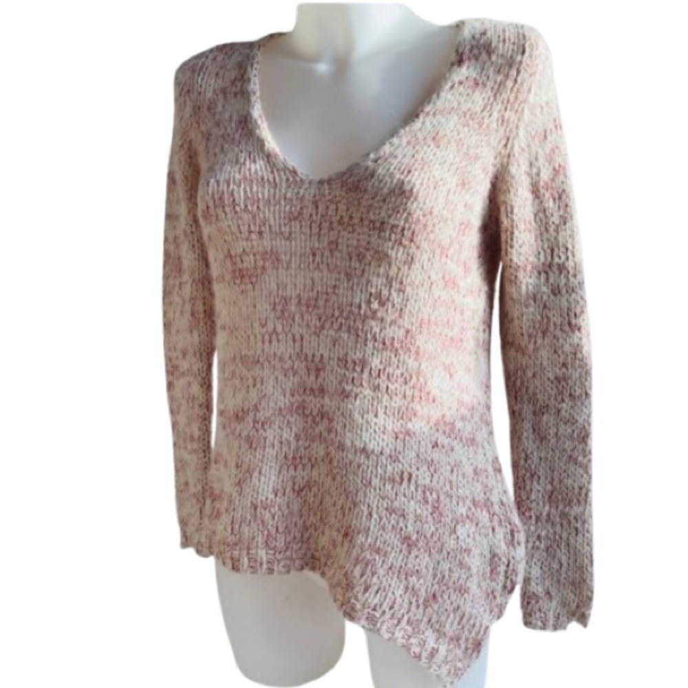 Zara Knit Mohair Asymmetrical High Low Pull Over Cream & Red Size Small - Picture 4 of 12